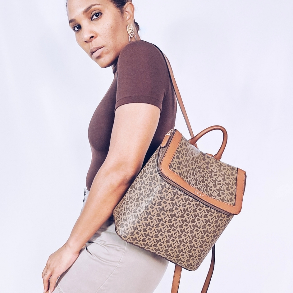DKNY Logo Faux Leather Backpack